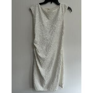 David Meister Sequin Cocktail Mini Dress White Open Back Dressy Womens 8